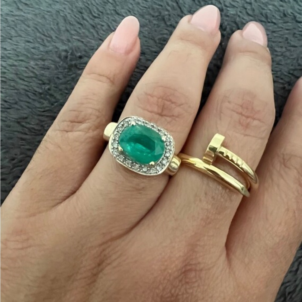 Solid 14K gold , Diamond and Emerald